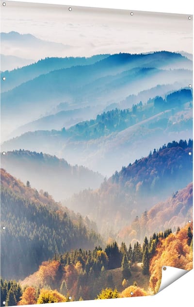 Gards Tuinposter Heuvel Landschap van het Zwarte Wout Bos - 120x160 cm - Tuindoek - Tuindecoratie - Wanddecoratie buiten - Tuinschilderij