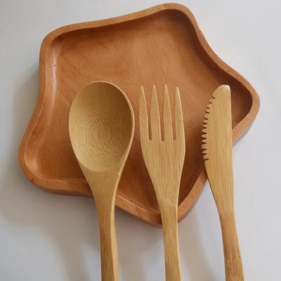 CHPN - Besteksetje - Bestek set - 3-delig - Bamboe - bestek - Vork, lepel en mes - Perfect voor onderweg - Met handig opbergzakje