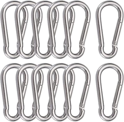 12x Karabijnhaak M6 RVS 304 Veergesp Zilver - Sterke Bevestiging voor Haken, Touwen en Kettingen