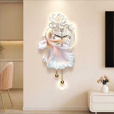Wandlamp Met Klok - Decoratieve Klok - Woonkamer Decoratie - Ginkgo Koi Design - 30x70cm - Beige