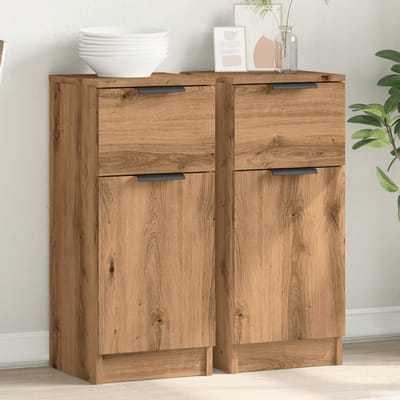 vidaXL - Dressoirs - 2 - st - 30x30x70 - cm - bewerkt - hout - artisanaal - eikenkleur