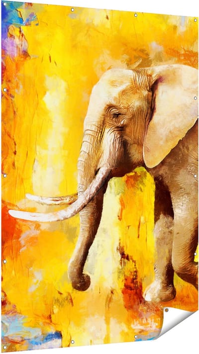 Gards Tuinposter Geschilderde Olifant Olieverf - Abstract - 120x180 cm - Tuindoek - Tuindecoratie - Wanddecoratie buiten - Tuinschilderij