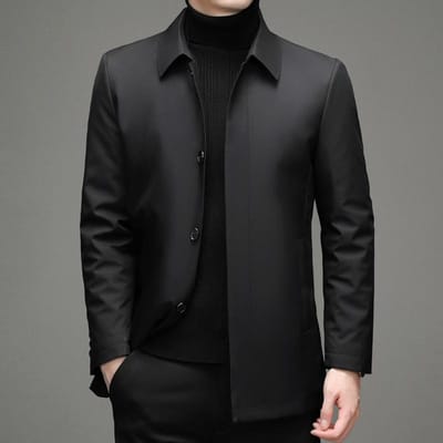 Nieuwe Heren Winter Verdikte Afneembare Voering Papa Winter Warm Revers Casual Jas 4XL zwart