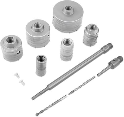 10-delige TCT kernboor set voor beton, inclusief 35 mm, 40 mm, 50 mm, 65 mm, 82 mm en 110 mm boren, met geleidingsboor en verlengstuk van 300 mm