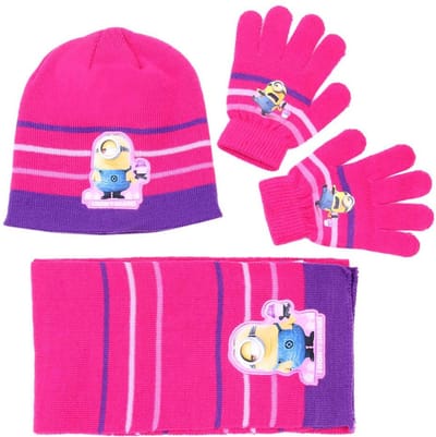 Roze en paarse set: sjaal, handschoenen, muts MINIONS