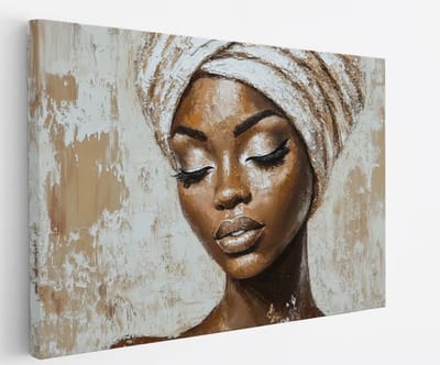 Saammp Canvas Schilderij - Abstract - Afrikaanse Vrouw - Witte Tulband - 30x20 - Foto op canvas - Wanddecoratie - Muurdecoratie Woonkamer - Slaapkamer decoratie - Canvas Print