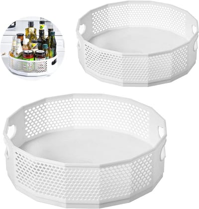 Famanu - Lazy Susan honingraat organizer, draaiplateau voor kruiden en glazen, wit kunststof