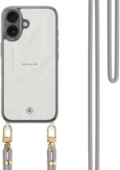 Casimoda® hoesje met grijs koord - Geschikt voor iPhone 17 - Vive La Vie - Afneembaar koord - TPU/polycarbonaat - Grijs