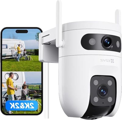 Beveiligingscamera Buiten - Dubbele Lens Camera - Huis Bewaken - Automatische Tracking - 40M Kleuren Nachtzicht - Wit