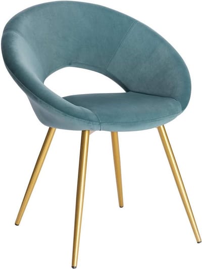 Luxe Velvet Eetkamerstoel - Turquoise - Met armleuning - Vergaderstoel - Gouden metalen poten - Set van 1 - Zithoogte 47cm
