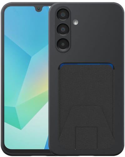Geschikt voor Samsung Galaxy A16 Telefoonhoesje met Verstelbare Leren Pasjeshouder - Flexible Back Cover Case Siliconen TPU with Adjustable Leather Cardslot - Zwart - Smartphonica geschikt voor Samsung Galaxy A16