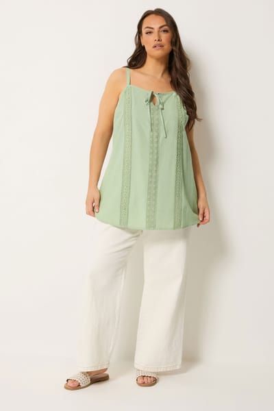 Yours Groene Gehaakte Linnen Camitop Size 42