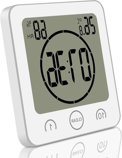Waterdichte Digitale Klok voor Badkamer en Keuken met Suction Cup, Hygrometer, Thermometer en Groot Scherm - Batterij Aangedreven Alarmklok voor Binnengebruik