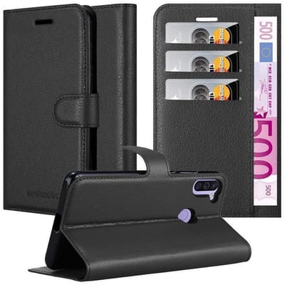 Cadorabo Hoesje geschikt voor Samsung Galaxy A11 / M11 in PHANTOM ZWART - Beschermhoes met magnetische sluiting, standfunctie en kaartvakje Book Case Cover Etui