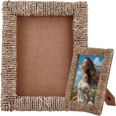 Omgoods - Handgemaakte Boho Fotolijst van Gevlochten Rotan 12,5 x 17,8 cm