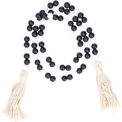 Guirlande de Perles en Bois Noir Blanc avec Pompons Décoration d'Intérieur pour Noël le Jour de l'Indépendance Pâques black
