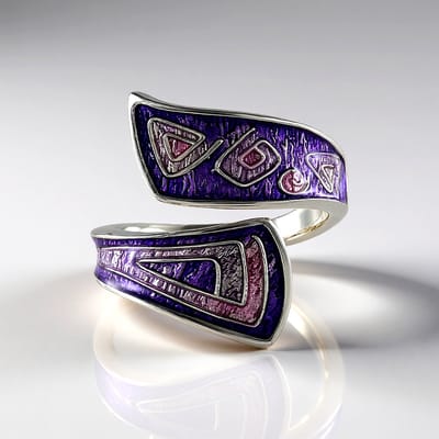 Cavill - Moderne zilveren ring - 925 Sterling Zilver - opvallende paarse ring met abstract design - unieke artistieke ring