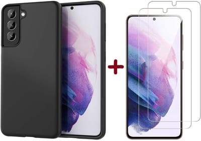 Hoesje Geschikt Voor Samsung Galaxy S21 hoesje Zwart siliconen case - Hoesje Geschikt Voor Samsung Galaxy S21 backcover Soft TPU case Met Hoesje Geschikt Voor Samsung Galaxy S21 Tempered Glass Screen Protector - 2 Pack
