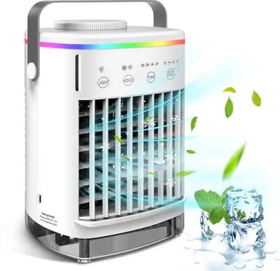 LotaHome - Mini Airco - Air Cooler met Verlichting, Timer en 4 Snelheden - Luchtverfrisser - Krachtige Luchtkoeler - Ventilator - Draagbare Mobiele Airco - Fluisterstille Luchtkoeler - 7 Sfeerkleuren - 4-in-1 - Airconditioning - 2 Koelfuncties - Wit