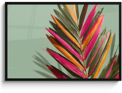 Poster in lijst - Fotolijst 120x80 cm - Posters - Tak - Bladeren - Kleurrijk - Schaduw - Posterlijst zwart - Decoratie - Wanddecoratie woonkamer - Muurdecoratie slaapkamer