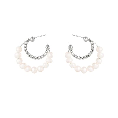 Oorbellen parels met een twist - Yehwang - Oorbellen - One size - Zilver