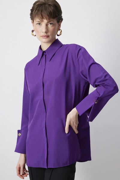 Touché Privé - Poplin blouse met brede manchetten - Paars - Dames