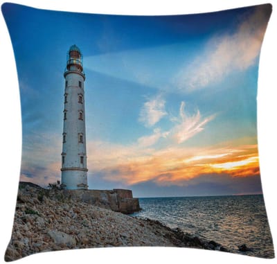 ABAKUHAUS Kussenhoes – Maritieme vuurtoren – Tweezijdig bedrukt – 40x40 cm – azuurblauw multicolor