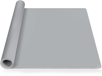 Siliconen mat, groot, 60 x 40 cm, bakmat, siliconen bakonderlegger, anti-aanbaklaag, deegmat, uitrolmat, fondant, mat voor fondant, gebak, pizzamat, grijs