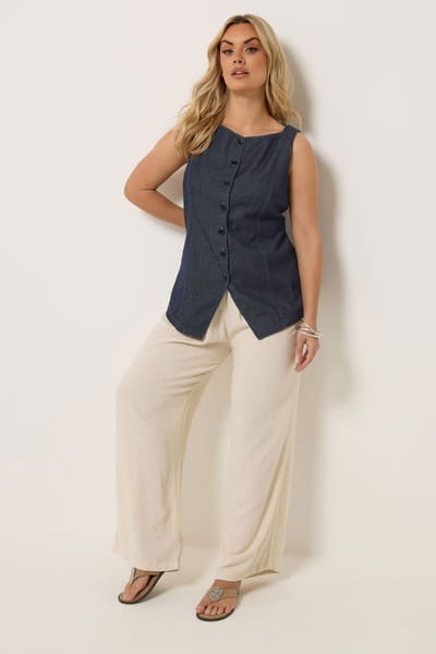 Yours Indigoblauw Denim Longline Gilet Size 42