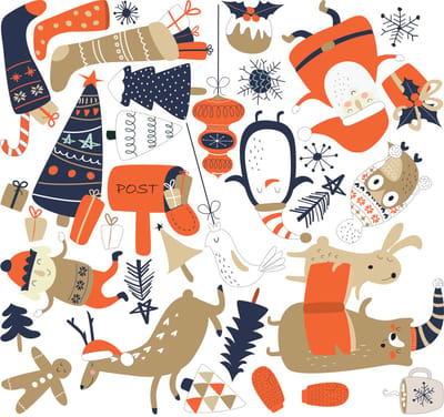 Kerststickers van de Kerstman en zijn dieren - zelfklevende kerststickers - feestdecoraties - 100x105cm