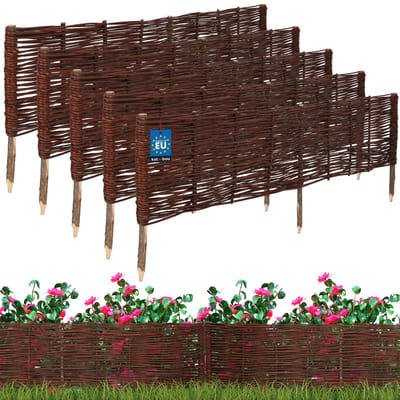 KOTARBAU® 5st Bloembedrand, Wilgenhouten Hek, Beeteinfassing, 120 x 30 cm, Bruin, Tuinafscheiding, Houten Tuinhek, Schapenhek