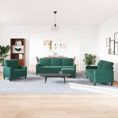 vidaXL - 4-delige - Loungeset - met - kussens - fluweel - donkergroen