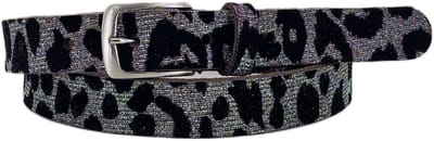 Dames Riem | Smalle Leren Riem | Panterprint Zilver | Kleur: Zilver | 2,5cm breed | Riemmaat: 85cm (totale lengte: 100cm) | 100% echt leer | Nikkelvrije gesp