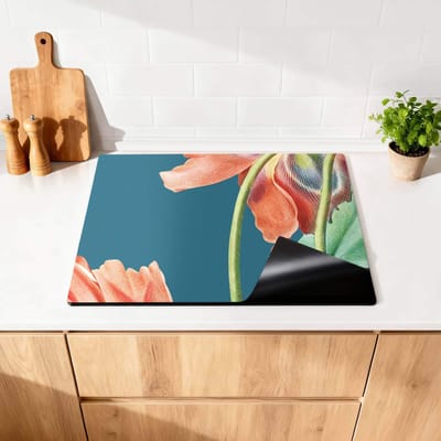 KitchenArt - Blooming Grace – Inductie Beschermer - 65x52 cm - Kookplaat Beschermer - Luxe Afdekplaat Inductieplaat - Anti-slip & Oprolbaar - Beschermmat Inductiekookplaat