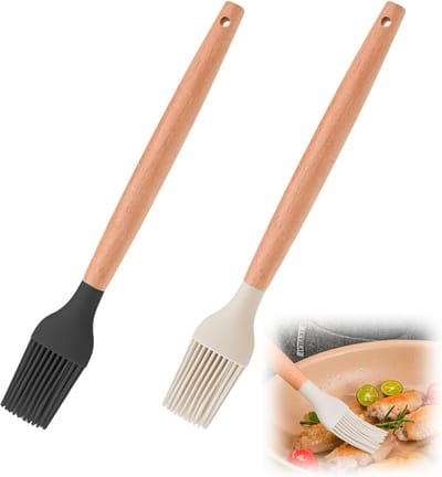 Keukenborstels, Siliconen bakborstel met bamboe handvat, Hittebestendige bakborstel voor grillen, bakken en koken, Geurvrije Siliconen borstels, 27 cm lange handvat, 4 cm breed, Split