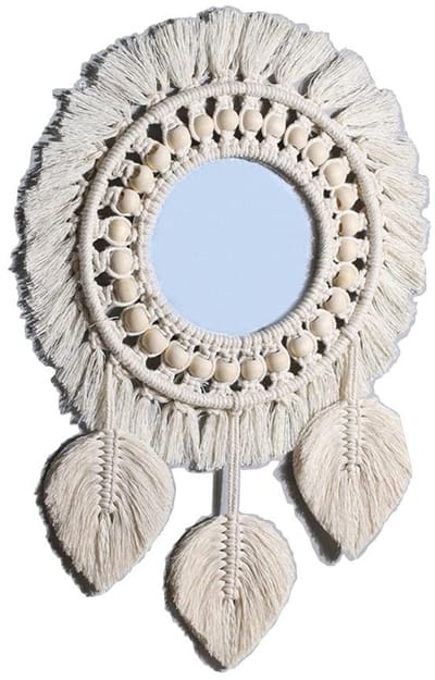 Dailygoods- Wandspiegel Ronde Decoratieve Spiegel - Boho-Franjes - Wanddecoratie - 25 x 16 cm - Elegant - Perfect Cadeau