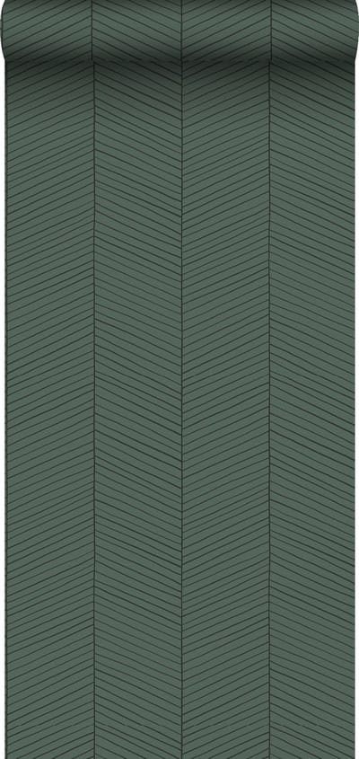 ESTAhome behang visgraat-motief groen en zwart - 53 cm x 10.05 m - 139307