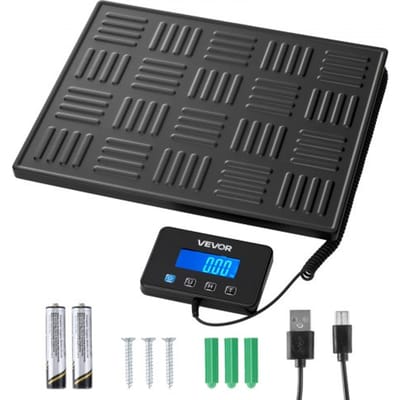 VEVOR Digitale Pakketweegschaal, 20/100 G, Dubbele Nauwkeurigheid, Platformweegschaal Tot 300 Kg met Hold/Tarra-Functie en Lcd-Display, voor Pakketten, Post, Bagage, Inclusief Batterij en Oplaadkabel
