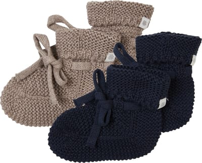 Noppies - Geschenkverpakking - Gebreide slofjes Nelson - 2paar - Baby 0-12mnd - Biologische katoen - Giftset - Cadeaudoosje - Newborn - Kraamcadeau - Babyshower - Sint - Taupe Melange - Navy
