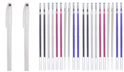 Dailygoody - SEIWEI Leather Fabric Marking Pen Set - 2 Pcs met 20 Kleurige Hitte Erasable Vullingen