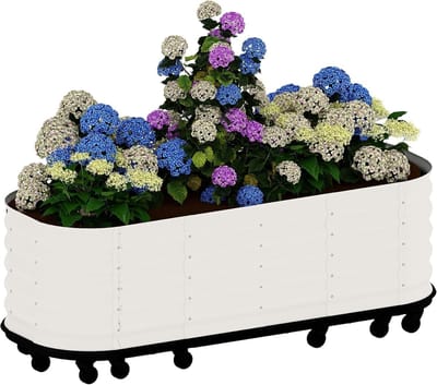 Verhoogde plantenbak - Zelfwaterende verhoogde plantenbak - Gegalvaniseerde stalen plantenbak - melkwit - 195 x 60 x 50 cm