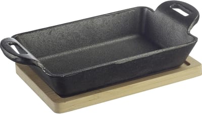 Gietijzeren Pan voor Tapas – Kleine Gietijzeren Pan met Deksel, Geschikt voor Alle Fornuizen, Inclusief Inductie, Met Bamboe Onderzetter – 300ml