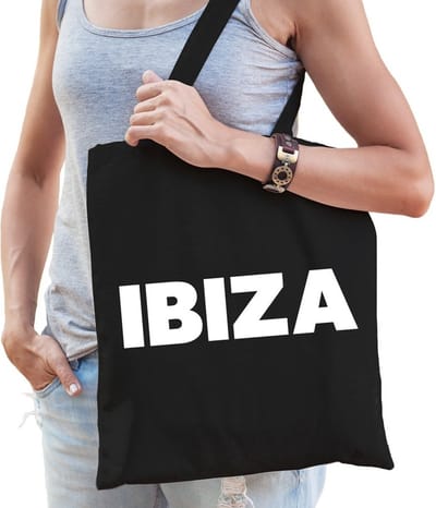 Katoenen Spanje party/hippie eiland tasje Ibiza zwart - 10 liter - cadeautas