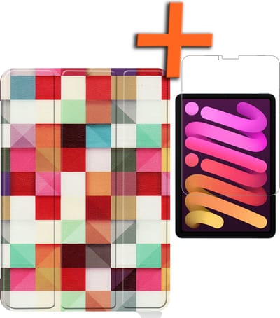 Hoesje - Geschikt voor Apple iPad Mini 6 (2021) - 8.3 inch - 6e Generatie - Met Screenprotector - Trifold Bookcase - Hard Cover - Hardcover Book Case - Tablet Hoes - Blokken
