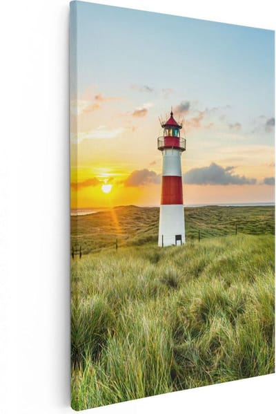 Artaza Canvas Schilderij Zonsondergang Strand - 20x30 cm - Klein - Wanddecoratie Zeezicht - Muurdecoratie Duinen - Kamer Accessoires