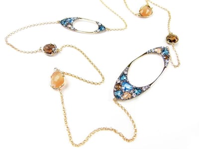 zilveren collier halsketting geel goud verguld model magic stardust big gezet gekleurde-stenen-blauw-bruin oranje