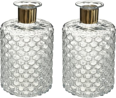 Atmosphera bloemenvaas - 2x - Elegance - Apotheker Fles model - transparant - glas - H26 x D15 cm