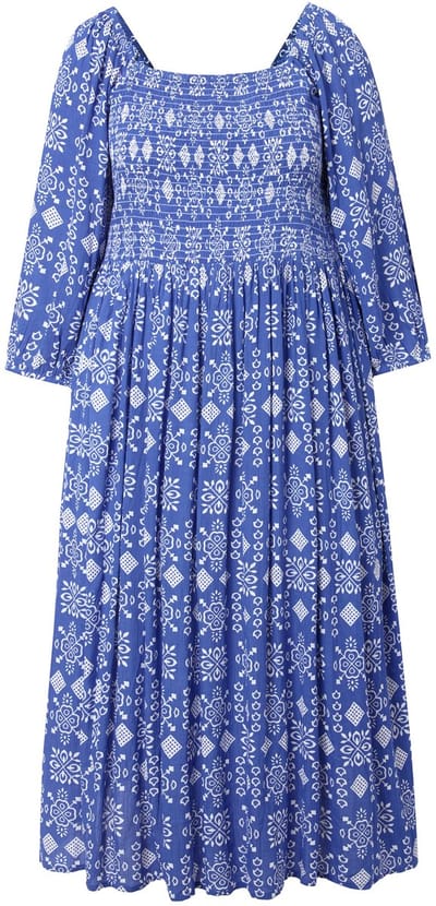 Ulla Popken - Dames - Maxi-jurk A-lijn carréhals 3/4-mouwen - Korenbloemblauw - Maat 54+