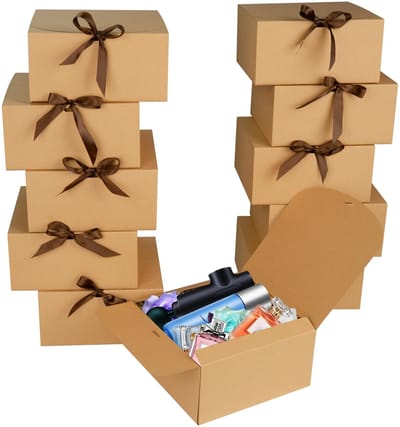 Dailygoods- Geschenkdoos Groot - 12 Stuks Kraftkarton - Bruine Cadeaudoos met Deksel - Verpakking voor Feestdagen - Persoonlijk Te Maken - Afmetingen 20 x 20 x 10 cm - Cadeaudozen