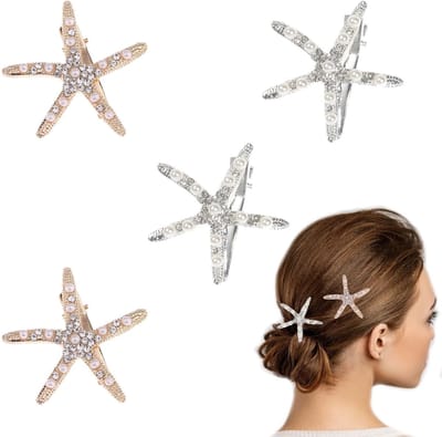 Dailygoods- Haarspelden 4 Stuks - Zeester Haarspelden - Diamanten Haaraccessoires - Bruiloft - Goud/Zilver - Duurzaam Legering